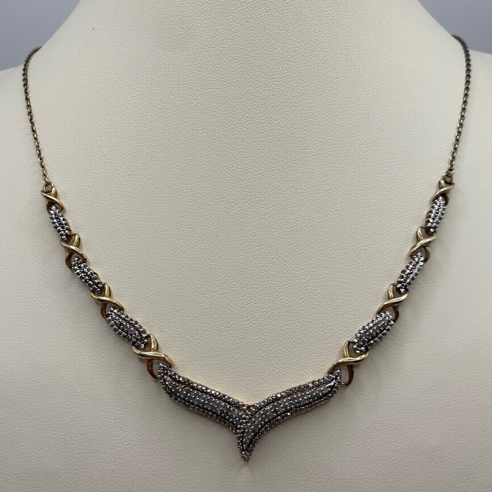 VTG Designer Sun Diamond 1/2ct 925 Sterling Silver Italy Princess V Necklace 18"